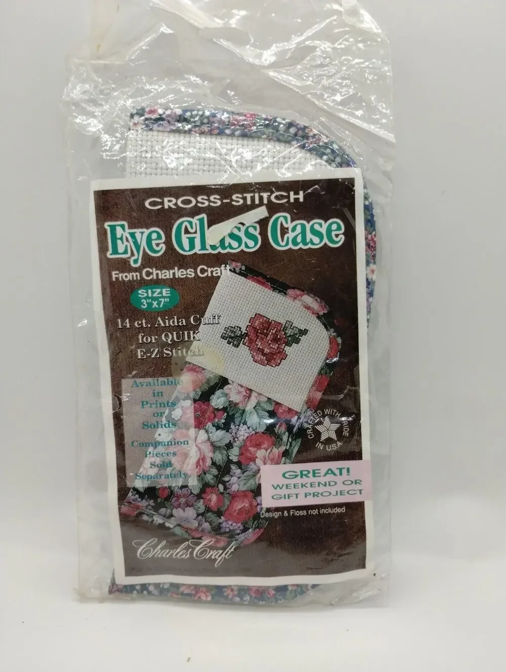 Charles Craft Cross Stitch Eye Glass Case Pink Blue Floral 3